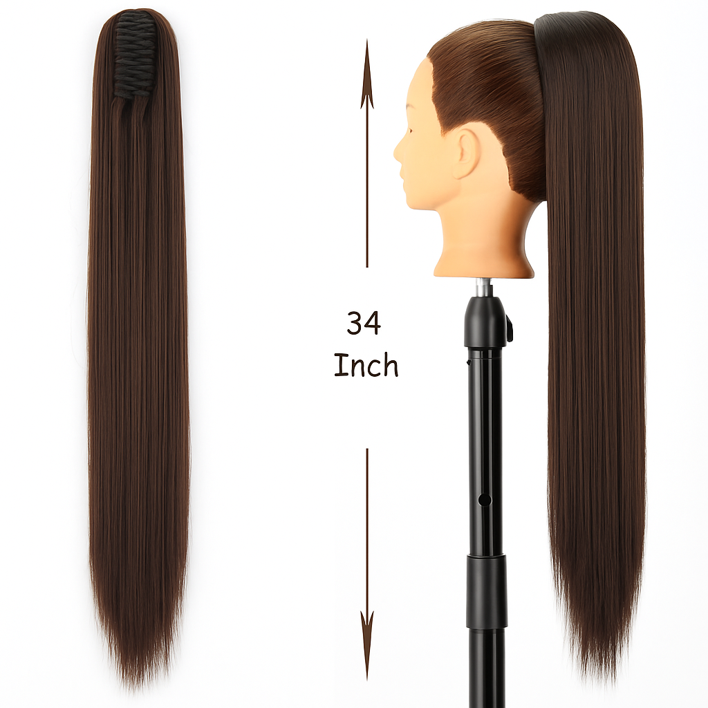 Long Straight Claw Clip On Ponytail Hair Extensions - 34Inch