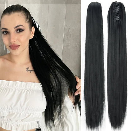 Long Straight Claw Clip On Ponytail Hair Extensions - 34Inch